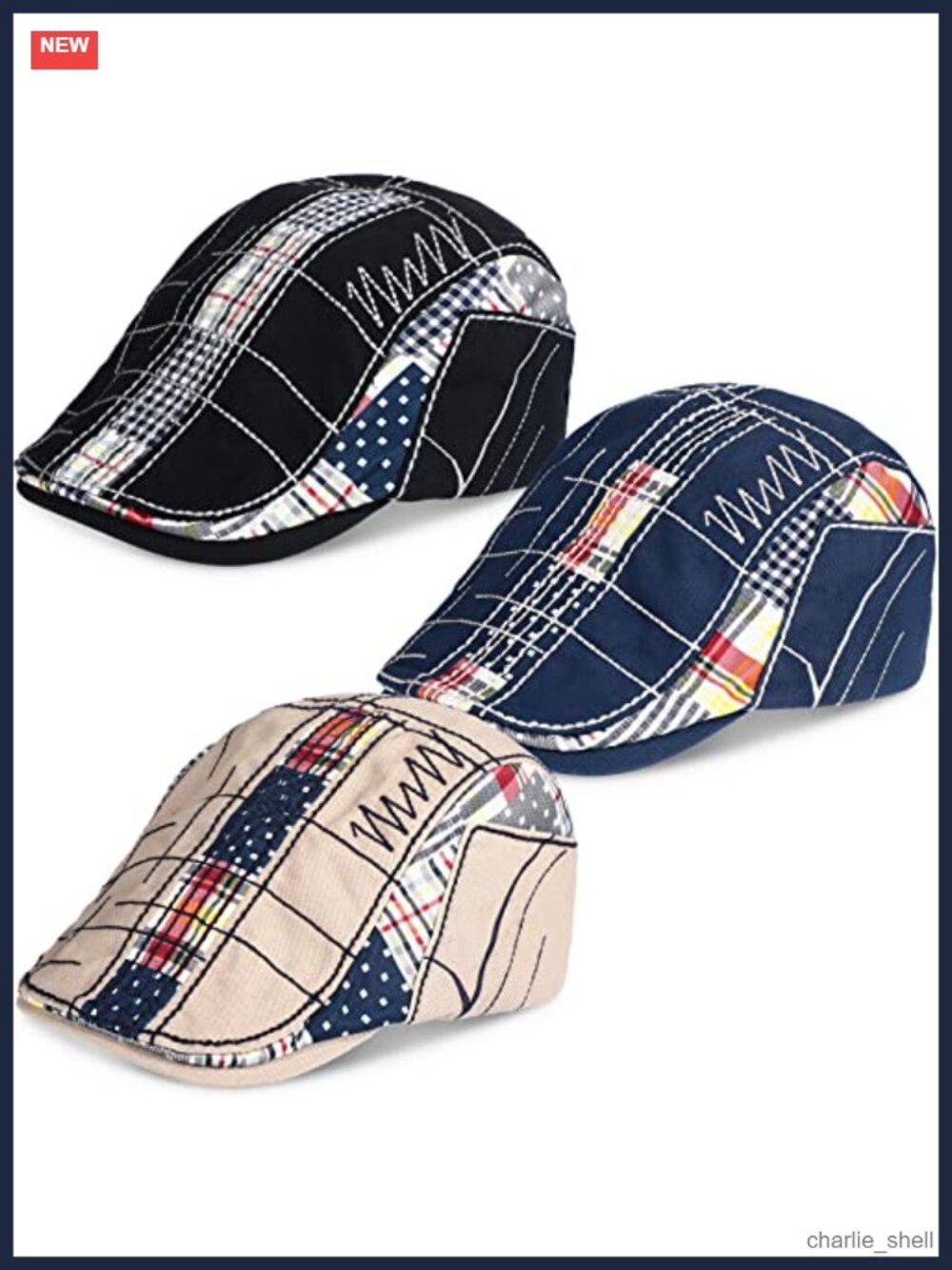 3 Pack Men Newsboy Hats Cotton Patchwork Beret Adjustable Gatsby Cap